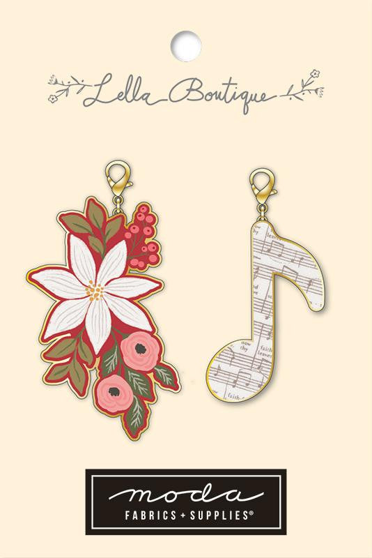 Berry and Pine Poinsetta Music Note Zipper Pull | Christmas Zipper Pull | LB191