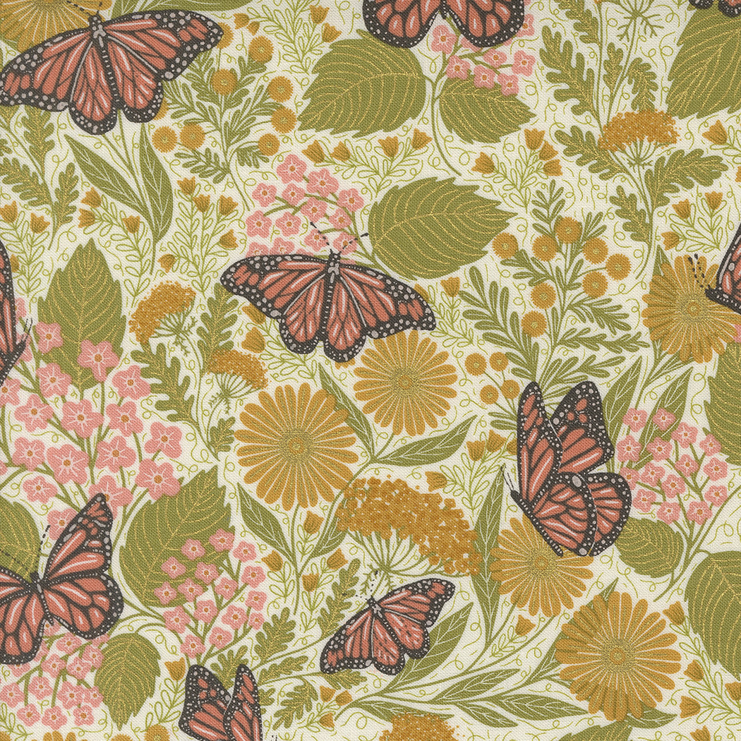Bee Garden Summer Butterfly Metallic Porcelain by Gingiber for Moda Fabrics | 48412 11M | Remnant Pieces