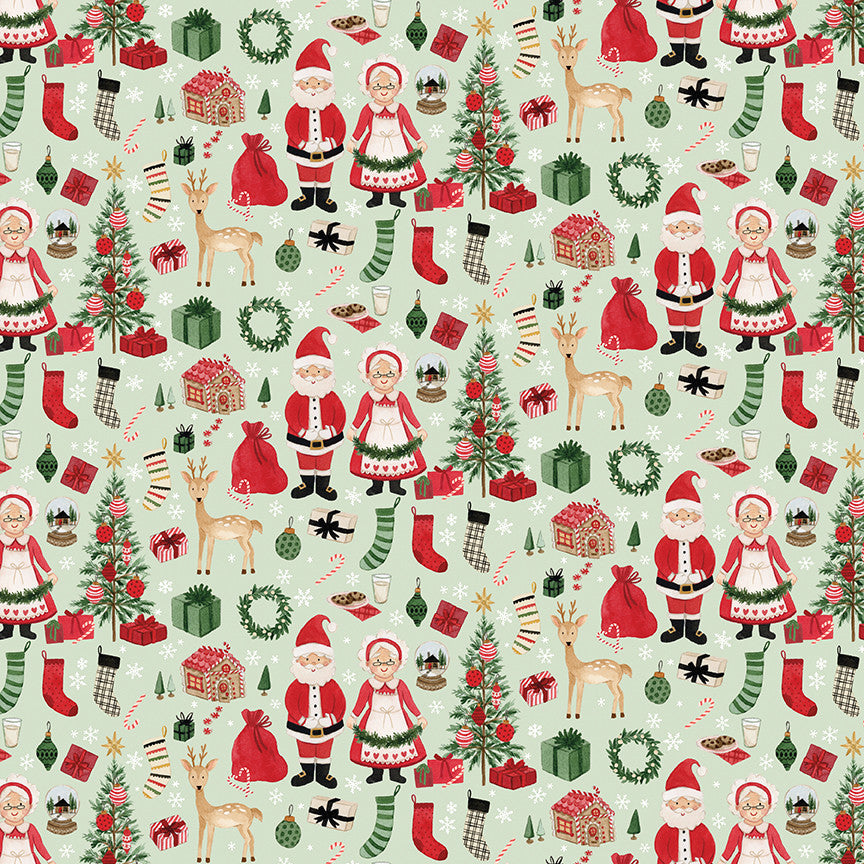 Charming Christmas Santa & Mrs. Claus Mint Yardage by Kelsey Carlson for Riley Blake Designs | C16351-MINT