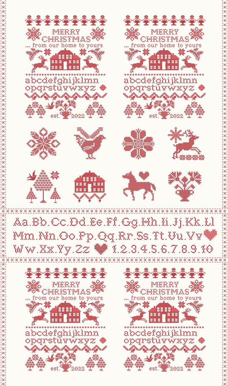 Sale! Christmas Stitched Sampler Panel in Snow Poinsettia by Fig Tree for Moda |20448 24