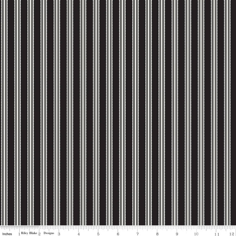 Midnight Meadow Stripes Black Yardage by My Mind's Eye for Riley Blake Designs | C15323-BLACK