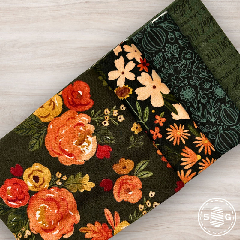 Happy Fall Days Custom Fat Quarter Bundle Green by Kelsey Carlson for Riley Blake Design | 4 Precut Fat Quarters