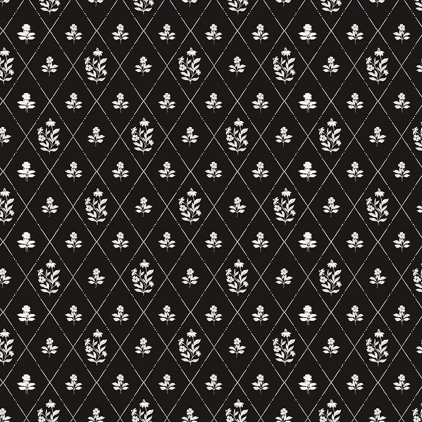 PRESALE Moonlit Trellis Criss Cross Floral Black Yardage by My Mind's Eye for Riley Blake Designs | C18212-BLACK