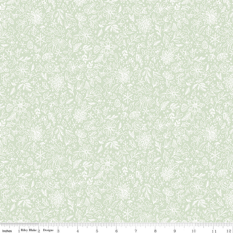 PRESALE Charming Christmas Floral Outline Mint Yardage by Kelsey Carlson for Riley Blake Designs | C16354-MINT