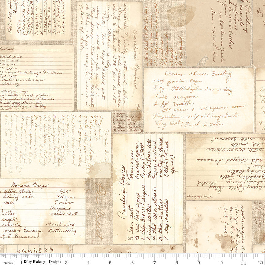 PRESALE Wide Back Baked With Love Recipes Tea Dye 108" Yardage by Lori Holt of Bee in My Bonnet | WB17800-TEADYE