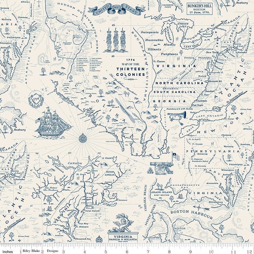 Independence Colonial Map Cream Yardage by the RBD Designers for Riley Blake Designs | C17332-CREAM