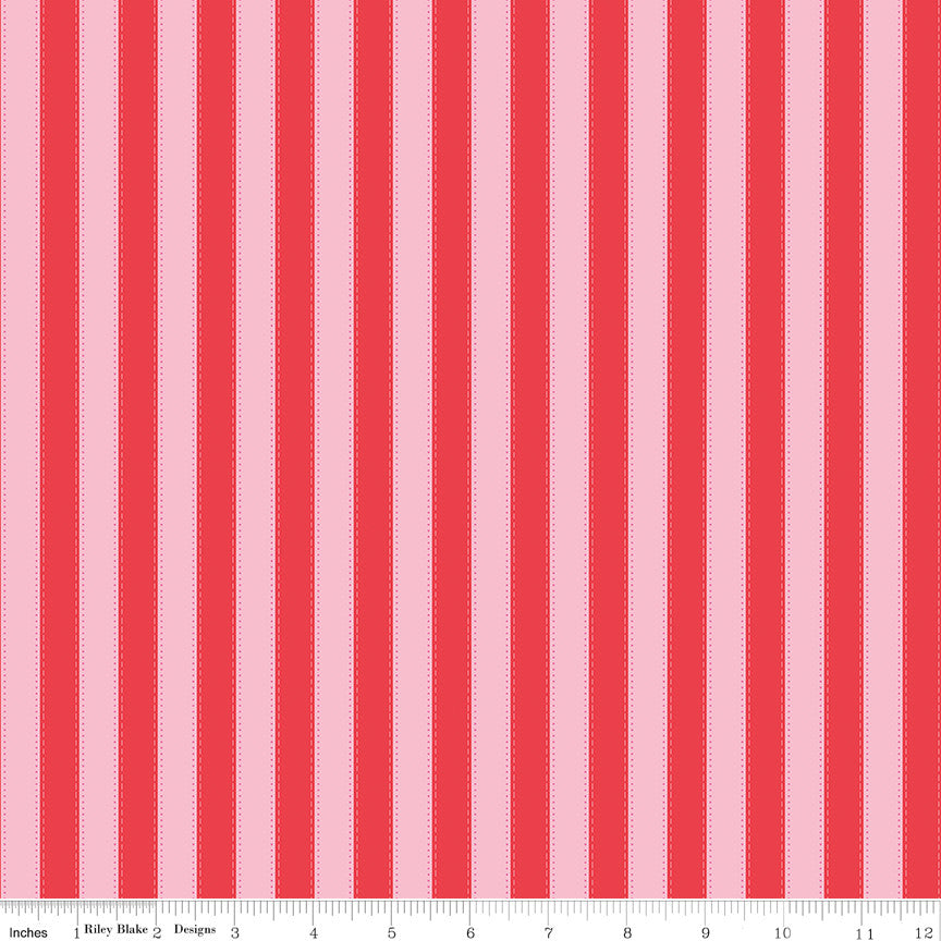 PRESALE The World of Strawberry Shortcake Stripes Red Yardage for Riley Blake Designs | C18565-RED