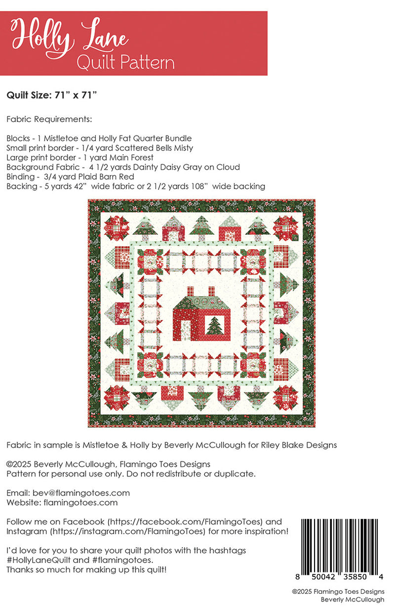 Holly Lane Quilt Pattern by Beverly McCullough for Riley Blake Designs | Mistletoe & Holly | P138-HOLLYLANE