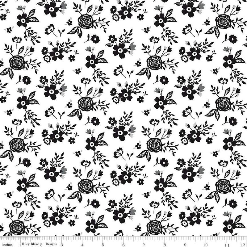 Black Tie Off White Floral Yardage by Dani Mogstad for Riley Blake Designs |C13751 OFFWHITE