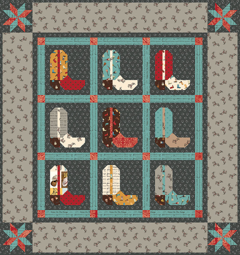 Cowboy Boots Custom Quilt Kit Featuring Cowboys Fabric by Echo Park Paper Co | Free Pattern by RBD Designers | Quilt Size 47" x 50"