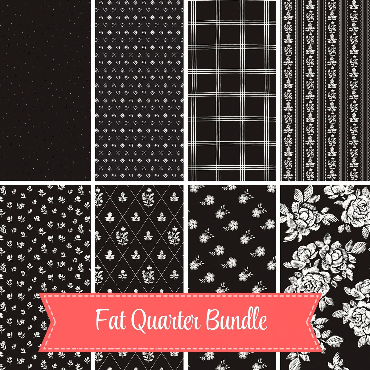 PRESALE Fat Quarter Bundle Black | Moonlit Trellis by My Mind’s Eye for Riley Blake Designs | 8 Fat Quarter | Curated Bundle