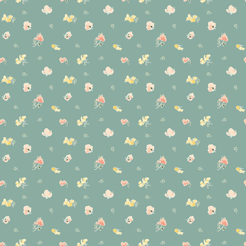 New Beginnings Teal Sweet Peas Yardage by Sandy Gervais for Riley Blake Designs | C15752-Teal