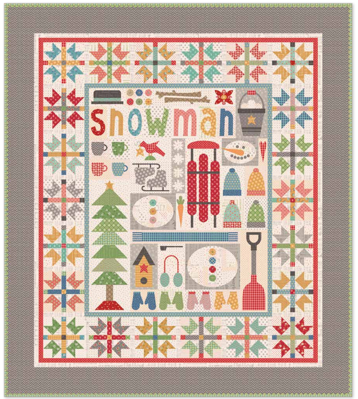 PRESALE Let's Make A Snowman Sew Along Custom Quilt Kit by Lori Holt for Riley Blake Designs | 75" x 85" | Featuring Home Town Holiday