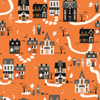 Frank and Friends Houses Orange Yardage by My Mind's Eye for Riley Blake Designs | C17471-ORANGE