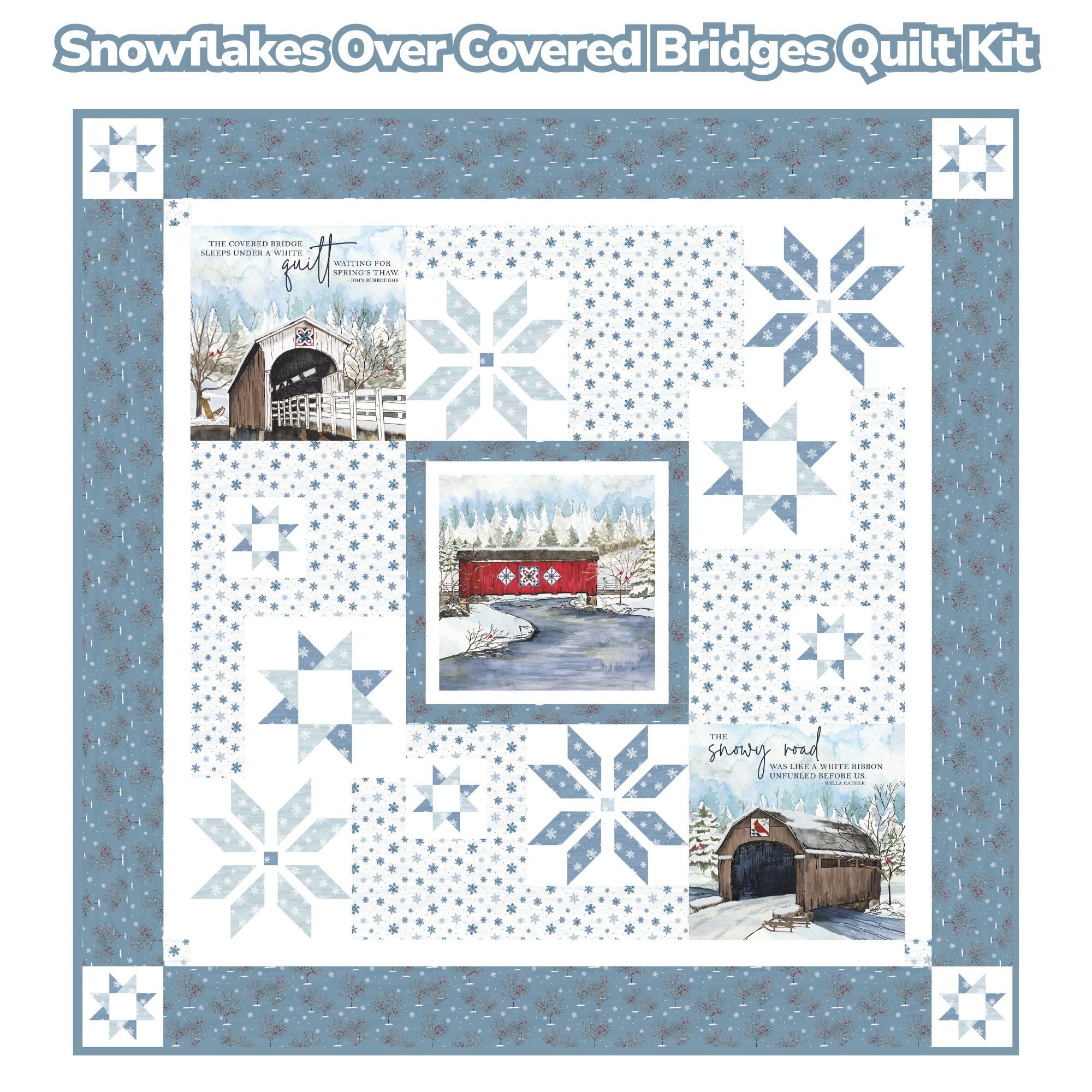 PRESALE Snowflakes Over Covered Bridges Quilt Kit Boxed With Covered Bridges in Winter by Tara Reed | KT-18000