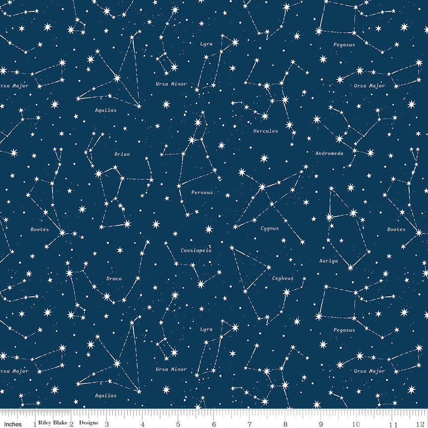 PRESALE Reach for the Stars with NASA Constellations Navy Yardage by Riley Cloward for Riley Blake Designs | C18334-NAVY
