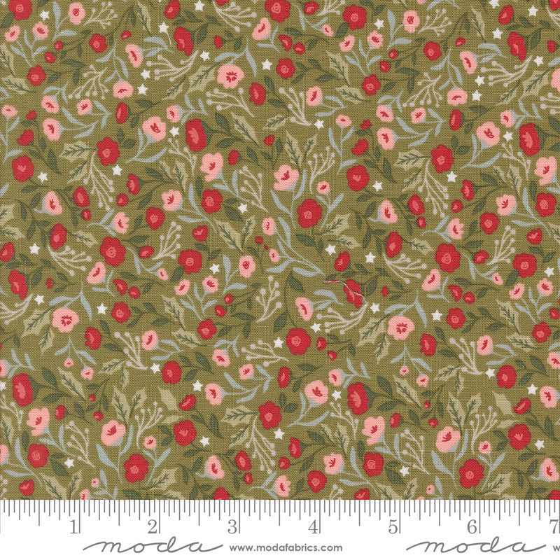 PRESALE Berry And Pine Christmas Posies Sage Yardage by Lella Boutique for Moda Fabrics | 5241 12