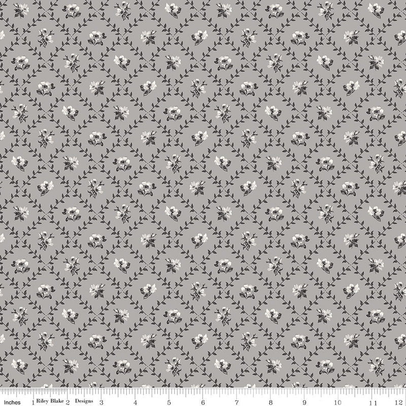 PRESALE Ink & Ivory Flower Trellis Gray Yardage by the RBD Designers for Riley Blake Designs | C16912-GRAY