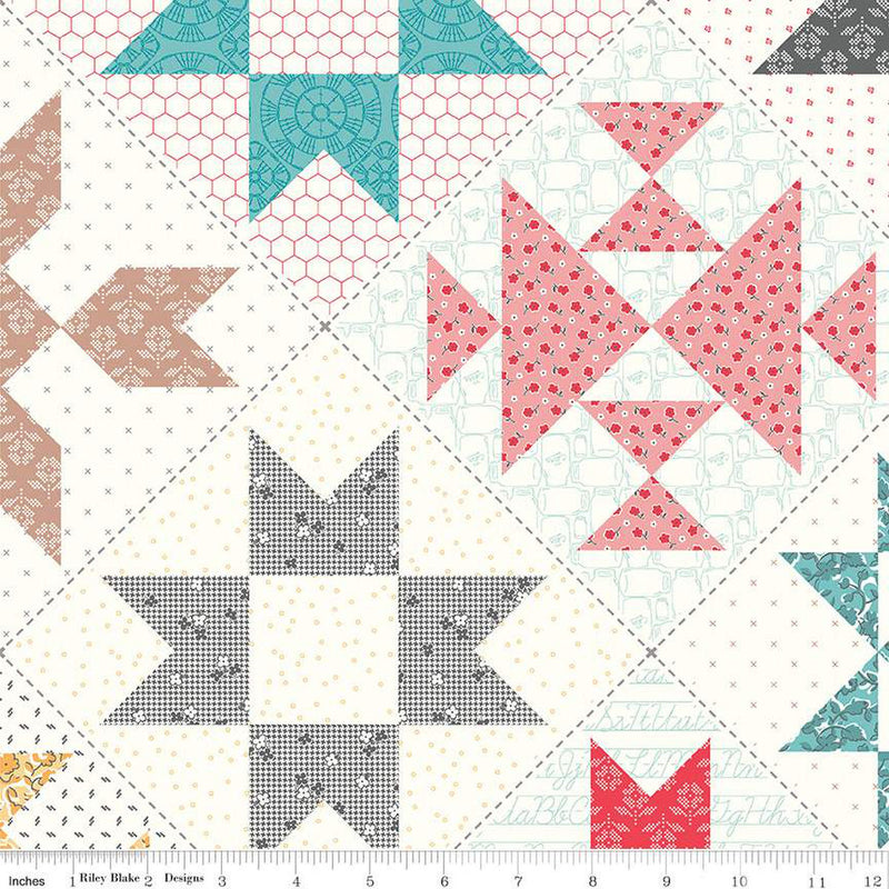 Wide Back Stitch Cheater Multi Print Yardage by Lori Holt for Riley Blake Designs | WB14500 MULTI | 108" Wide