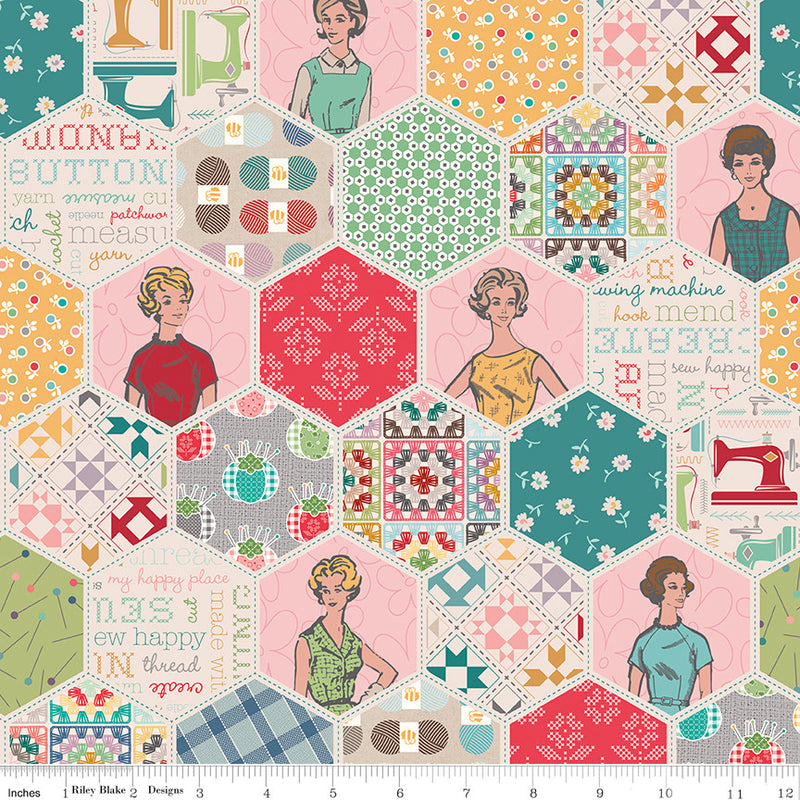 Sew Happy! Hexi Multi Yardage by Lori Holt of Bee in My Bonnet For Riley Blake Designs | C16730-MULTI