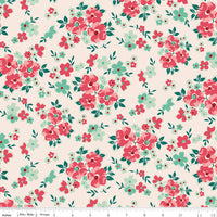 PRESALE Berry & Sage Floral Latte Yardage by Lori Holt of Bee in My Bonnet | C17388-LATTE