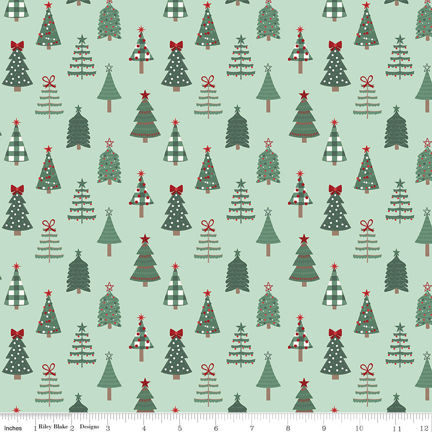 Evergreen Wishes Trees Mint Yardage by Traci Reed for Riley Blake Designs | C17811-MINT