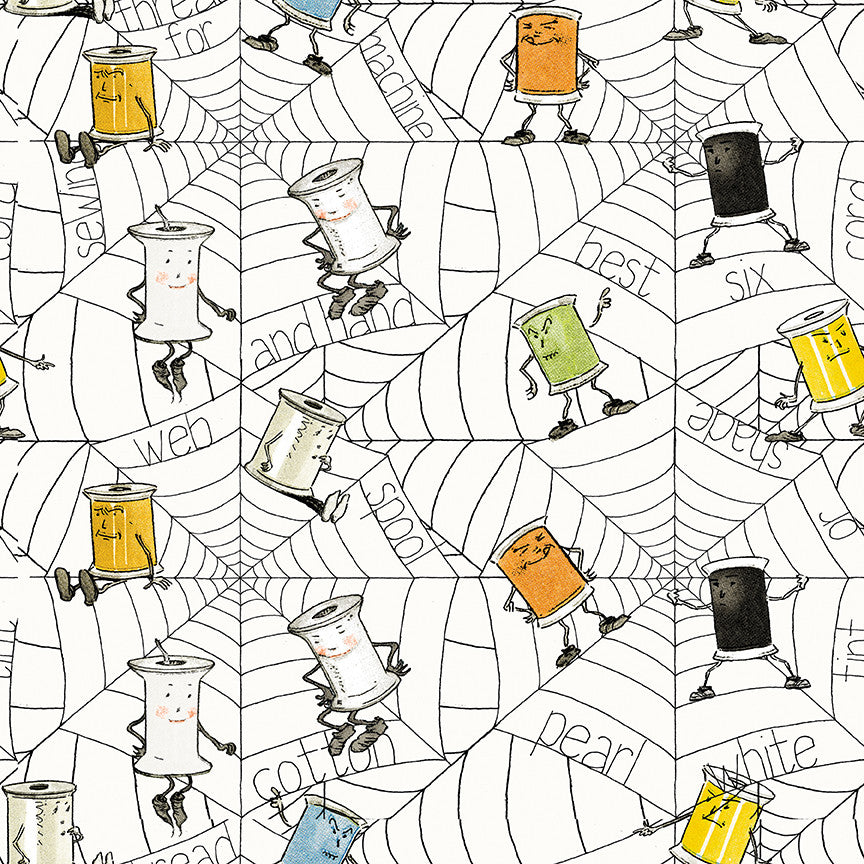 Scary Scraps Spooky Spools White Yardage by J. Wecker Frisch for Riley Blake Designs | C17607-WHITE