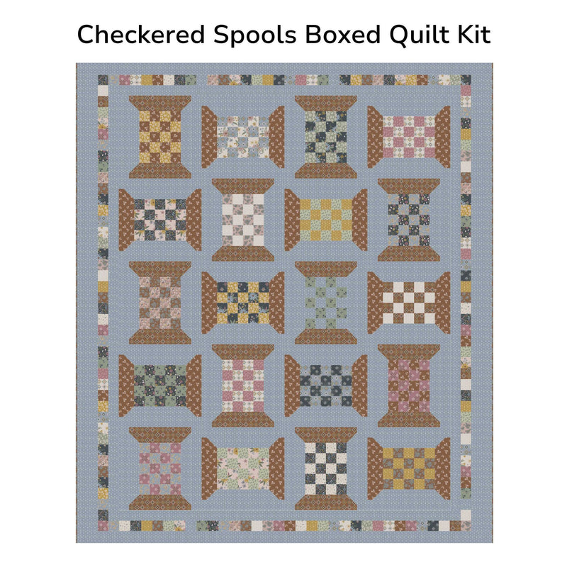 Checkered Spools Quilt Kit With Honey Locust by Amber Johnson for Riley Blake Designs | Size 80 1/2" x 96 1/2"