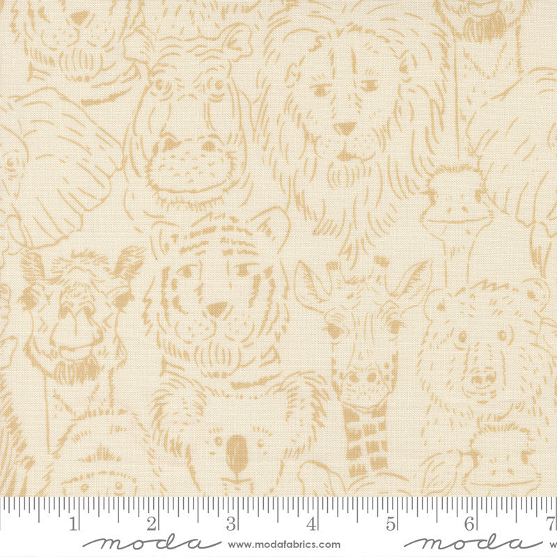Animal Park Fun One Big Happy Family Dove Natural Yardage by Stacy Iest Hsu for Moda Fabrics | 20962 21