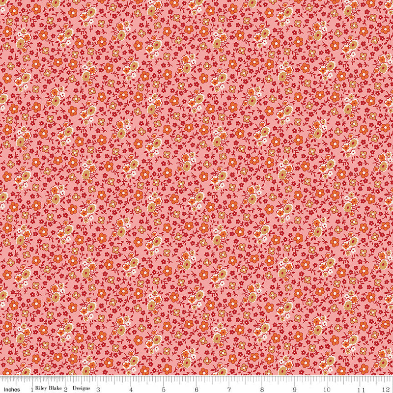 Autumn Coral Bouquet Yardage by Lori Holt for Riley Blake Designs | C14656 CORAL Cut Options