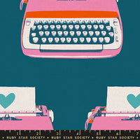 Best Day Ever Typewriters Canvas Teal Yardage by Melody Miller for Ruby Star Society | RS0108 23L