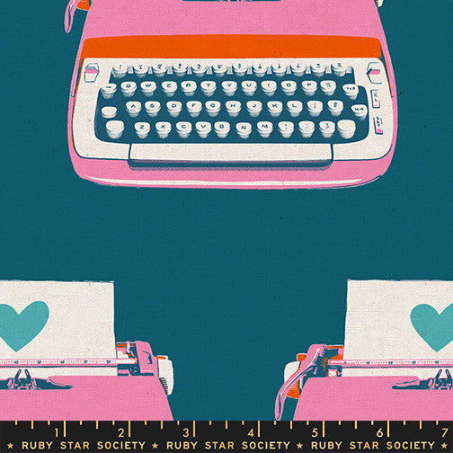 Best Day Ever Typewriters Canvas Teal Yardage by Melody Miller for Ruby Star Society | RS0108 23L