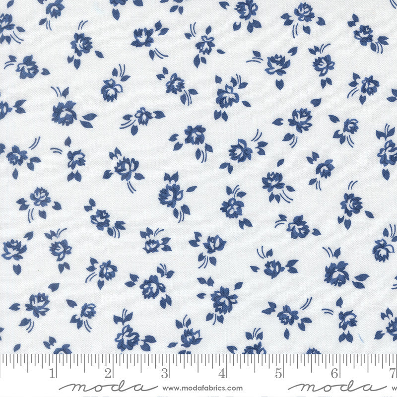 PRESALE Blueprint Grace White Navy Yardage by Camille Roskelley for Moda Fabrics | 55331 26