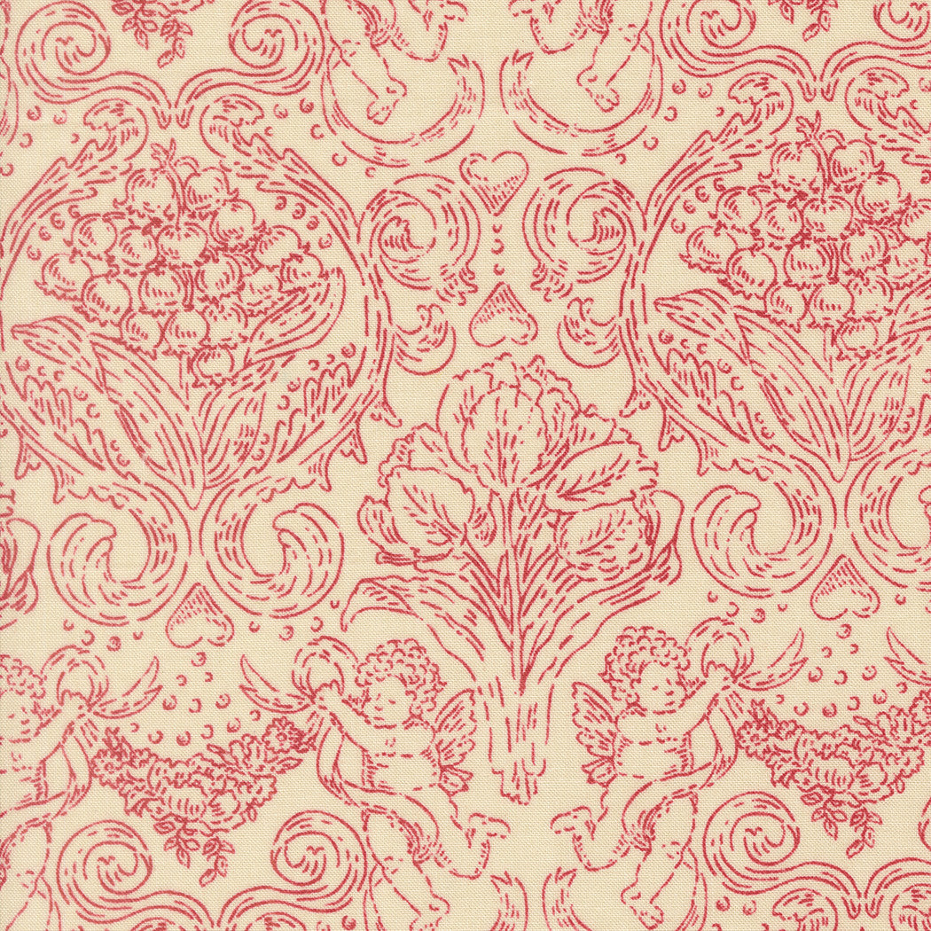 PRESALE Je T'aime Pure Love Jaquard Damask Lace Red Yardage by Stacy Iest Hsu for Moda Fabrics | 20993 11