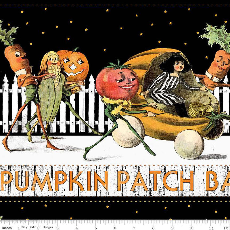 Pumpkin Patch White Dance Border Stripe Yardage by J Wecker Frisch for Riley Blake Designs |CD14573 WHITE | Repeating Border Stripe Fabric