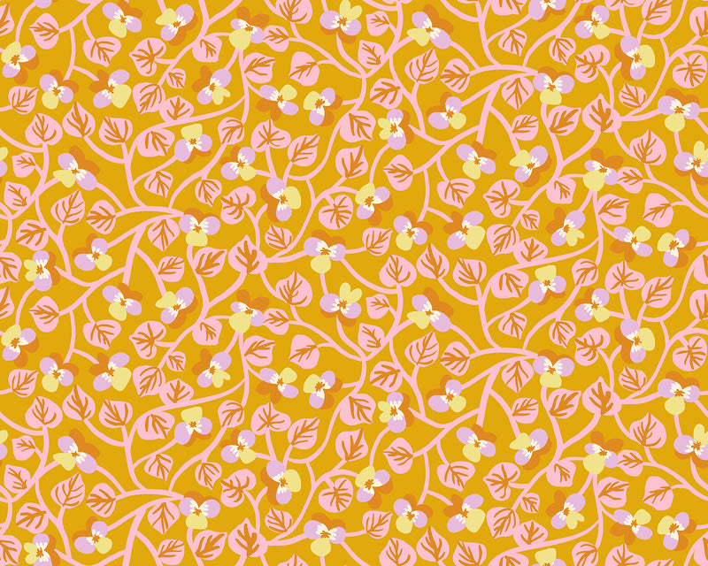 Bird Is The Word Pansy Goldenrod Yardage by Kimberly Kight of Ruby Star Society | RS3079 13