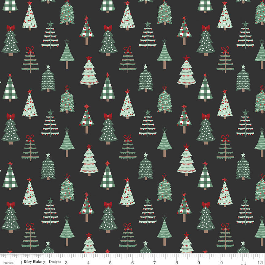 PRESALE Evergreen Wishes Trees Black Yardage by Traci Reed for Riley Blake Designs | C17811-BLACK
