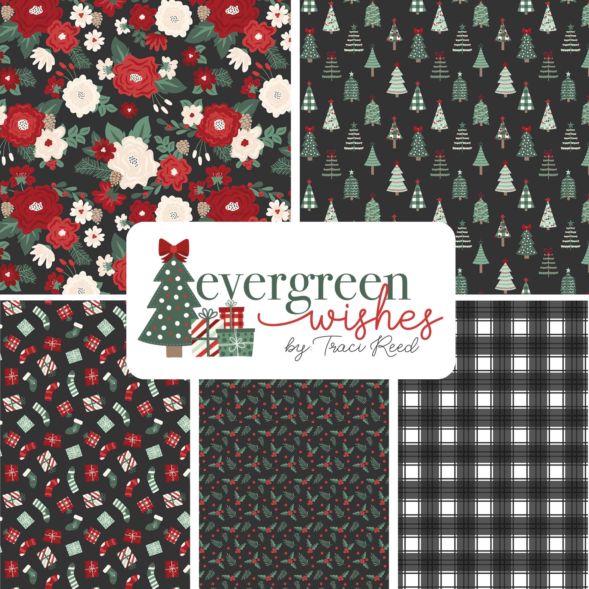 PRESALE Evergreen Wishes Custom Fat Quarter Bundle Black by Traci Reed for Riley Blake Designs | 5 FQs | Curated Bundle