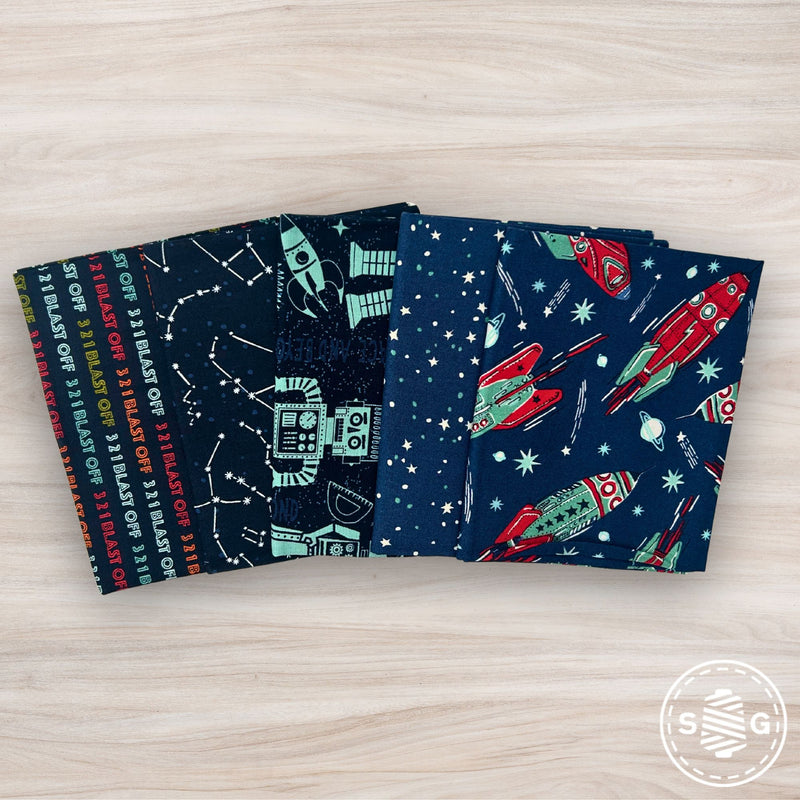 321 Blast Off Galaxy Custom Fat Quarter Bundle Galaxy Night Sky by Stacy Iest Hsu for Moda Fabrics | 5 Fat Quarters