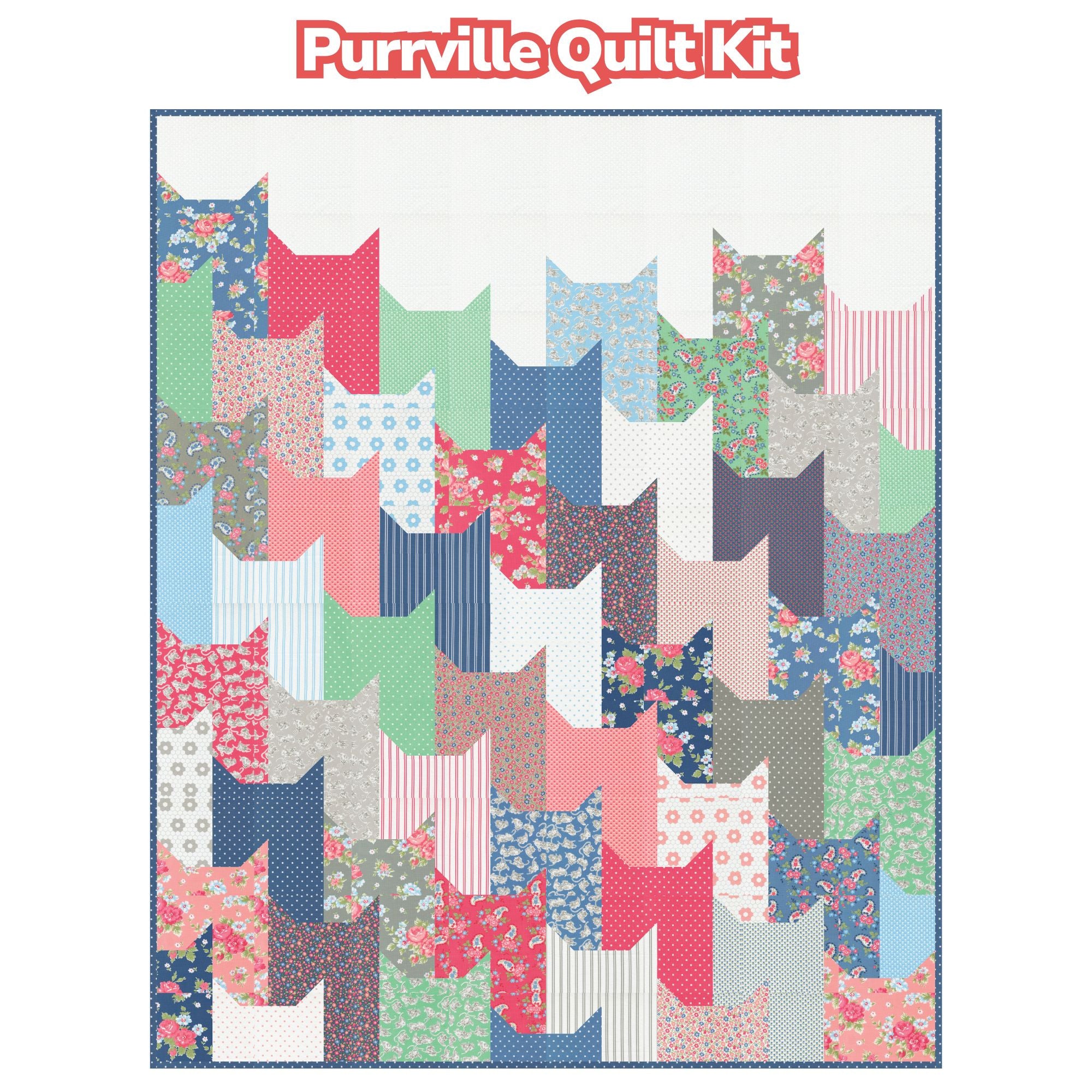 Purrville Quilt Kit With A Cat Named Stitch by Camille Roskelley for Moda Fabrics | Quilt Size 56 1/2" x 68 1/2"