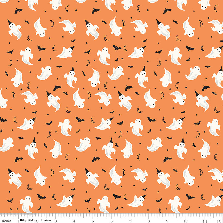Frank and Friends Ghosts Orange Yardage by My Mind's Eye for Riley Blake Designs | C17475-ORANGE
