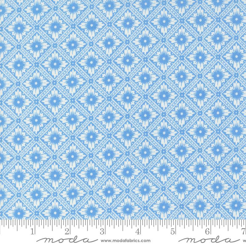 Denim and Daisies Punched Tin Stonewash Woodcut Bloom Yardage by Fig Tree for Moda Fabrics | 35383 16