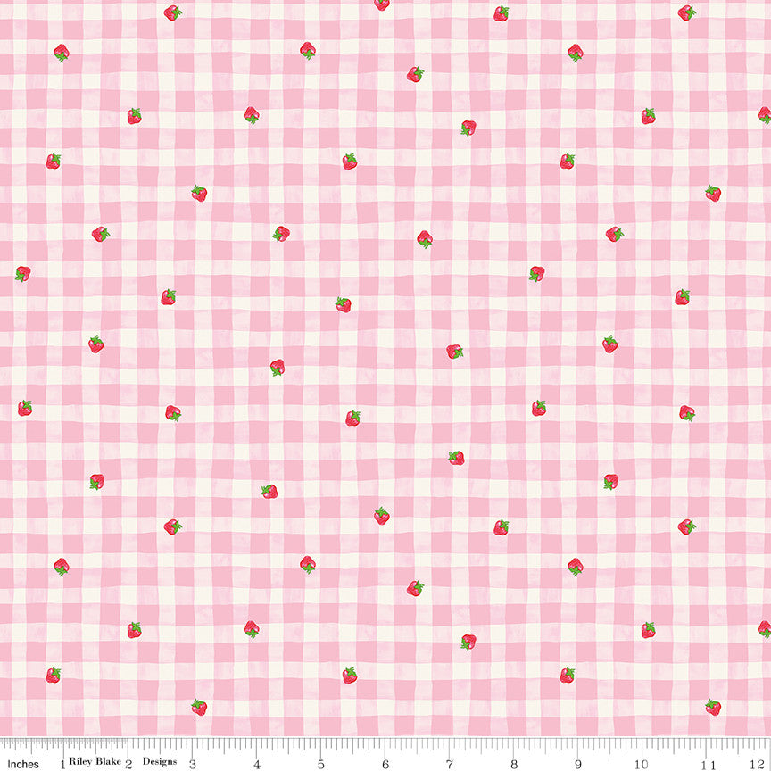 PRESALE The World of Strawberry Shortcake Gingham Pink Yardage for Riley Blake Designs | C18562-PINK