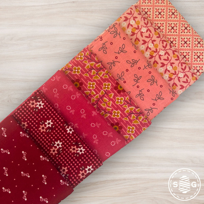 Gentler Times Custom Fat Quarter Bundle Red Pink by Lori Holt of Bee in My Bonnet | 7 FQs