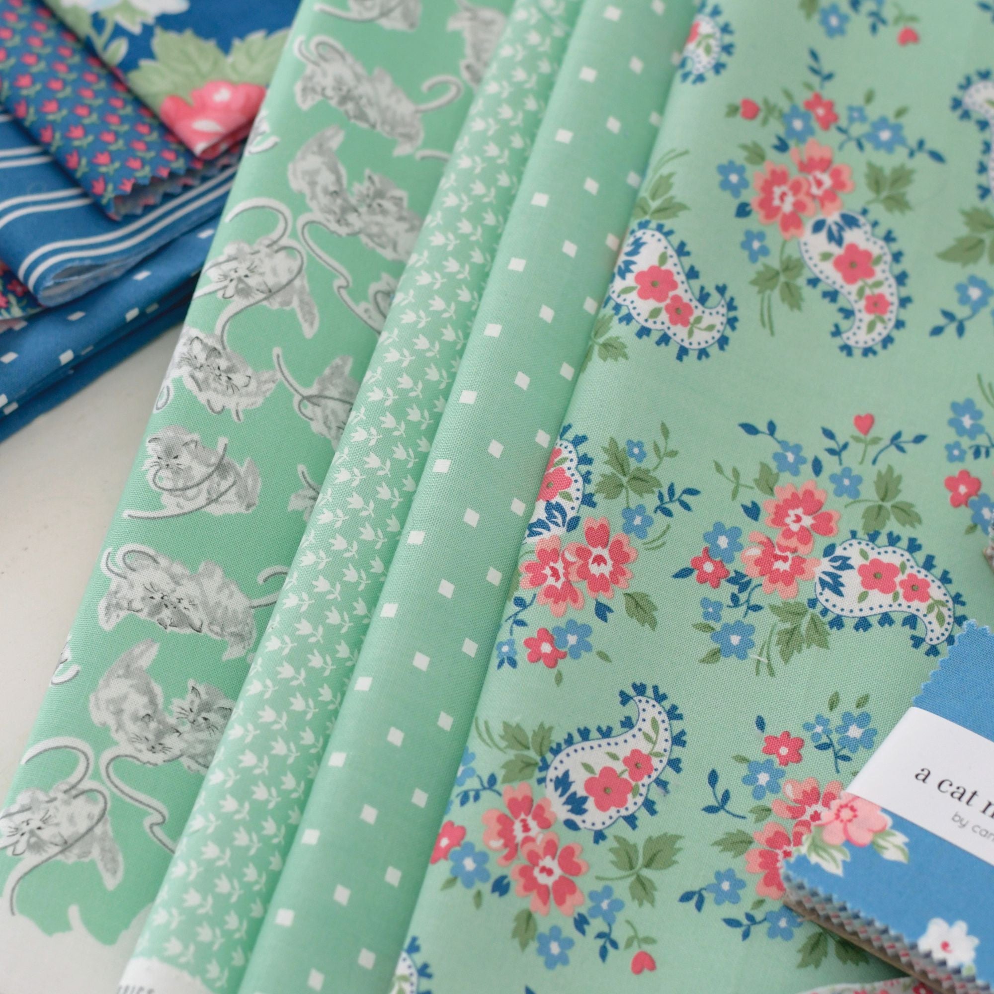 A Cat Named Stitch Custom Fat Quarter Bundle Green by Camille Roskelley for Moda Fabrics | Curated Bundle | 4 Fat Quarters