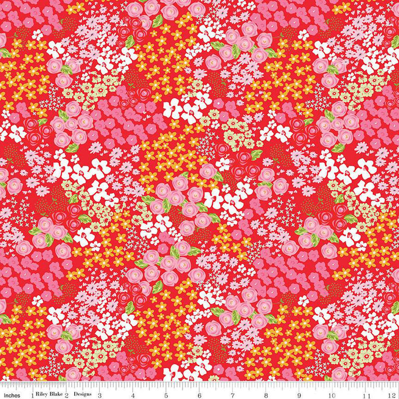 Picnic Florals Red Flower Garden Yardage by My Mind's Eye for Riley Blake Designs | C14611 RED