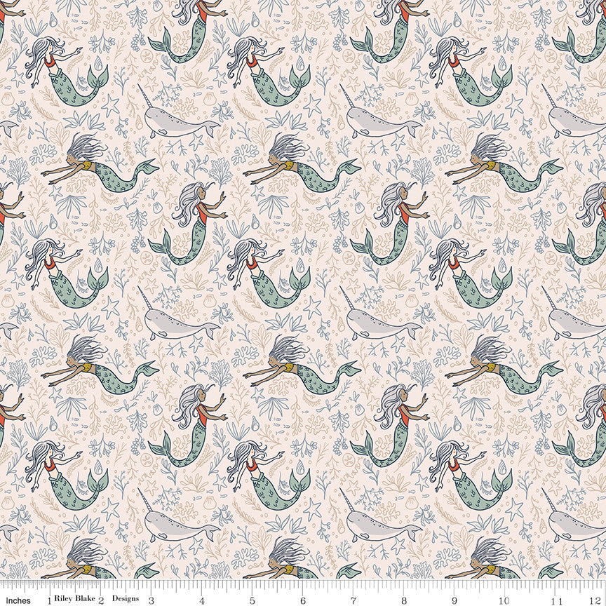 PRESALE Story Land Mermaids Shell Yardage by Sarah Jane for Riley Blake Designs | C18302-SHELL