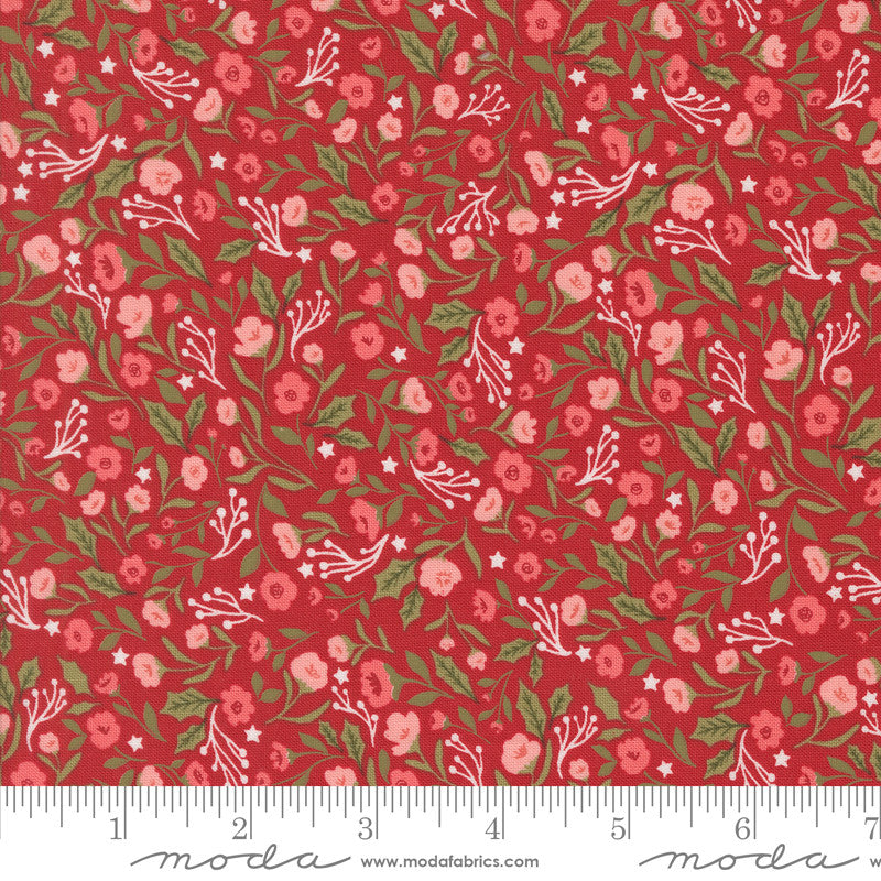 PRESALE Berry And Pine Christmas Posies Cranberry Yardage by Lella Boutique for Moda Fabrics | 5241 14