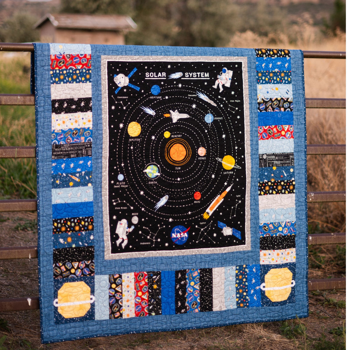 PRESALE Solar System Explorer Quilt Kit | Reach for the Stars Nasa for Riley Blake Designs | Quilt Size is 63 1/2" x 72 1/2" | FREE PATTERN