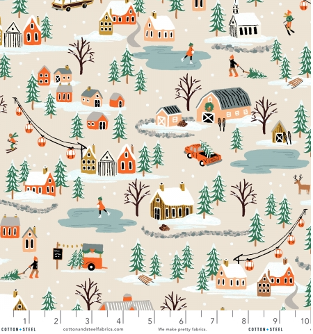 Rifle Paper Holiday Classics Cream Holiday Village Yardage for Cotton and Steel | RP603-CR3